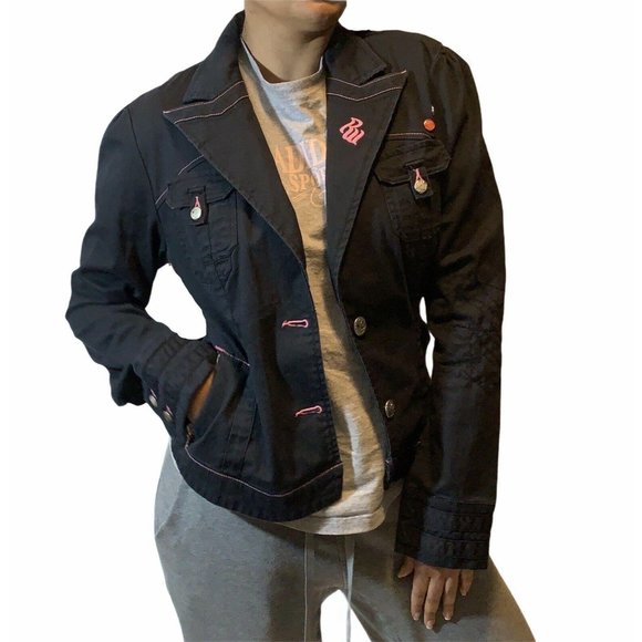 Vintage Rocawear Jacket Black Juniors L Pink Embro - Picture 2 of 12